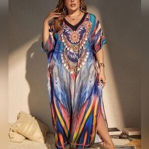 Mulvari Summer Beach  Plus Size Women's Striped Cover-Up Dress, MUMU